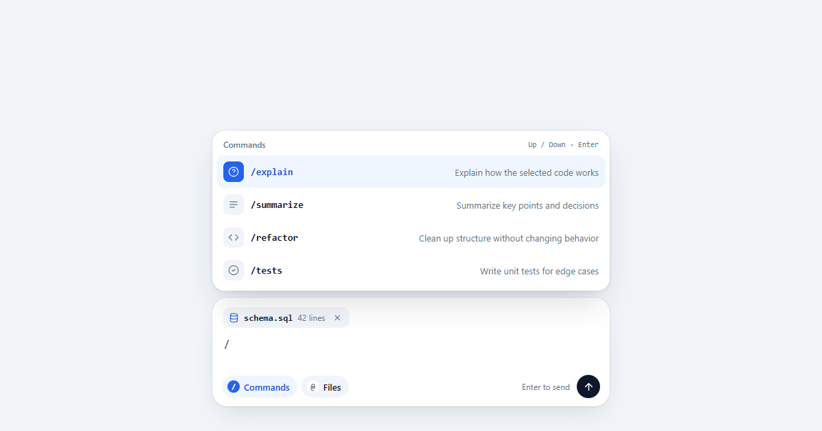 AI Slash Command and Mention Menu JS