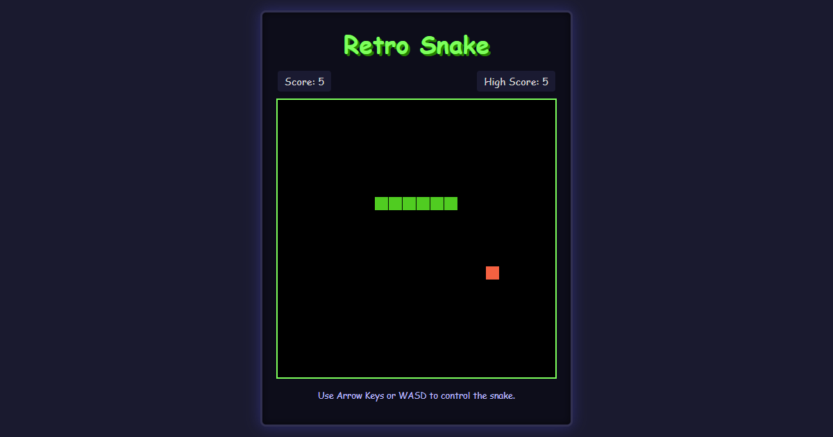 Classic Retro Snake Game (HTML, CSS, JS)