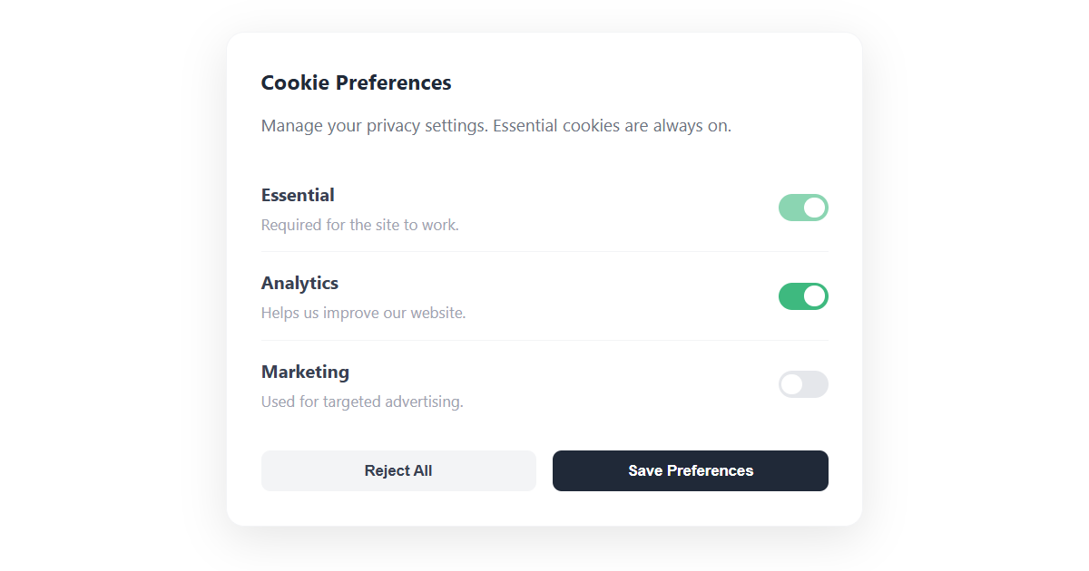 Cookie Preferences Modal HTML & CSS