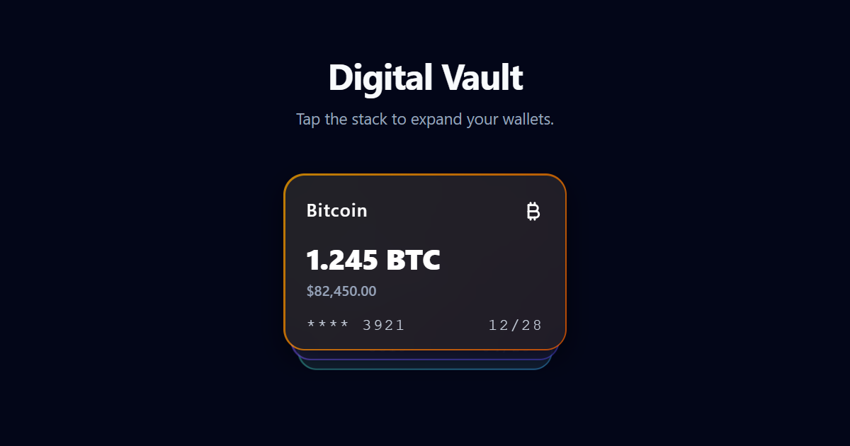 Digital Crypto Wallet Card Stack JS