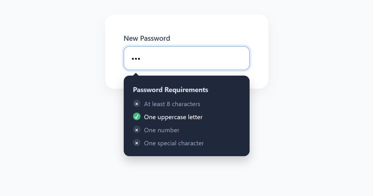 Dynamic Password Validation Tooltip JS