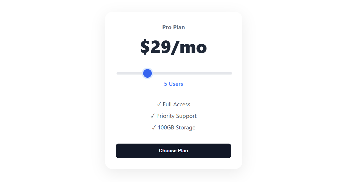 Interactive Pricing Slider JS