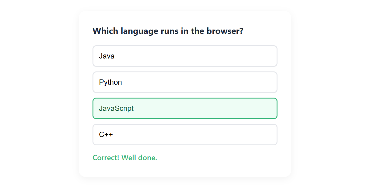 Interactive Quiz Card JS