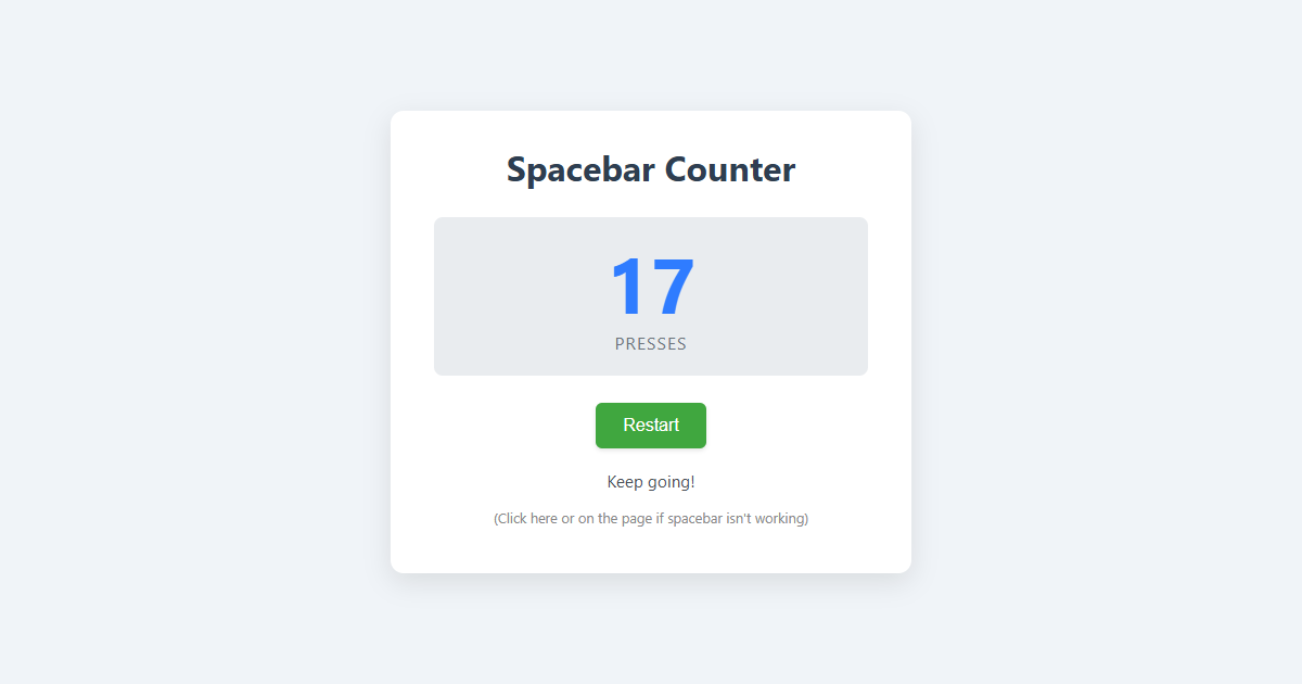 Simple Online Spacebar Counter with Restart (JS, CSS, HTML)