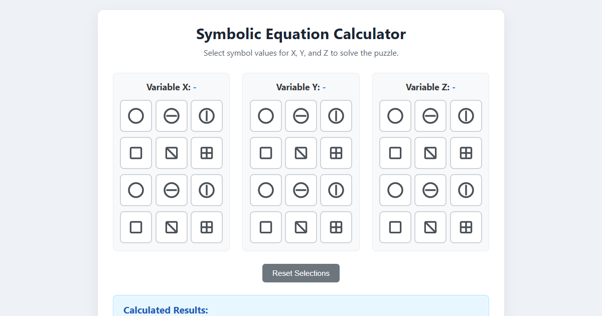 Symbolic Equation Puzzle Calculator (HTML, CSS, JS)