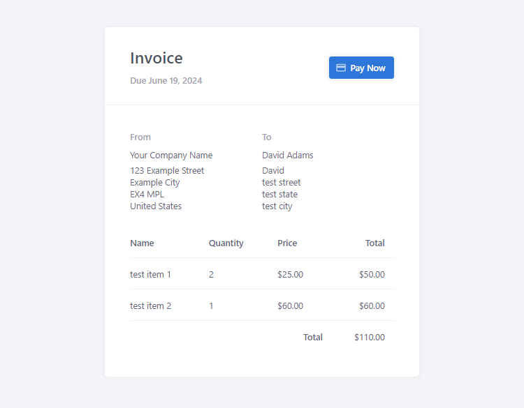 Invoice Interface with PHP, HTML, and CSS