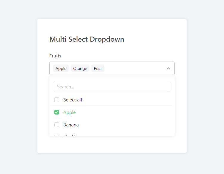 Multi-select dropdown interface with HTML, CSS, and JS