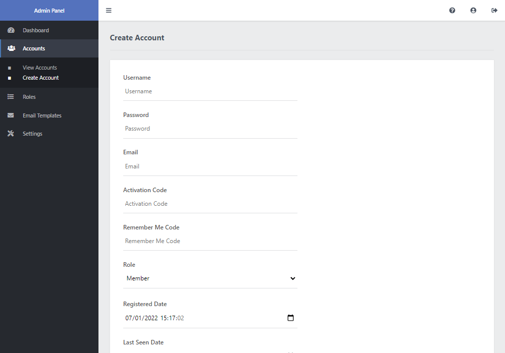 Admin Create Account