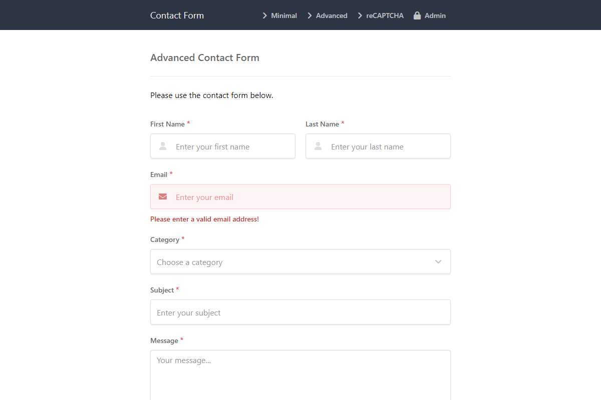 Advanced Contact Form Interface