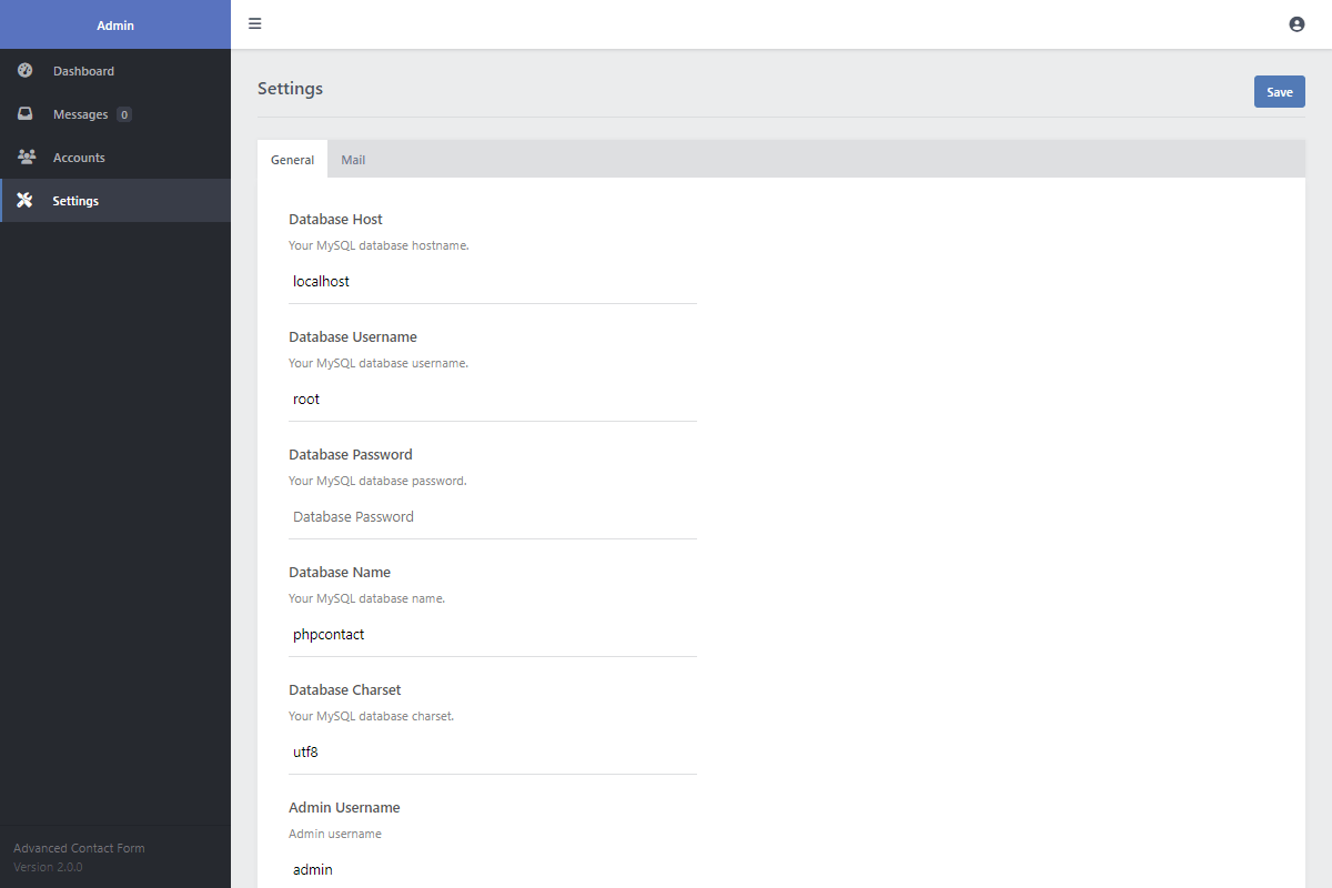 Admin Settings Page