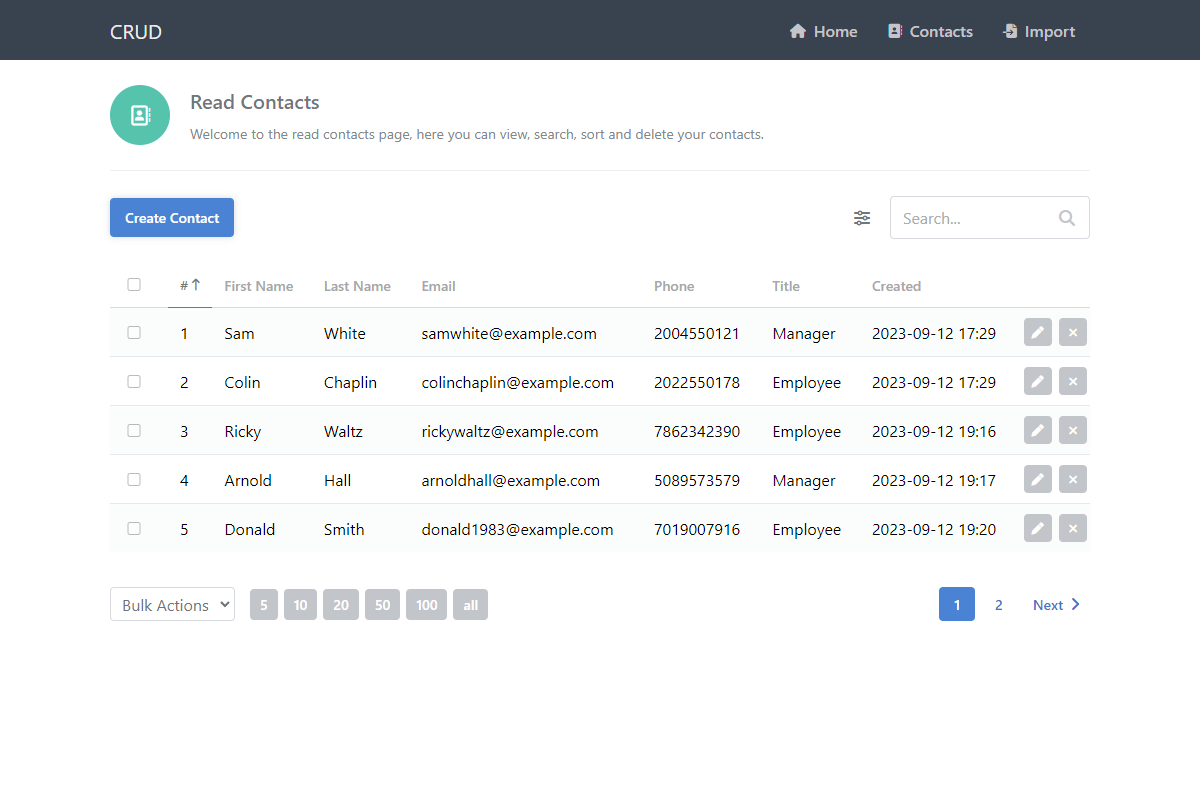 Crud Read Contacts Table