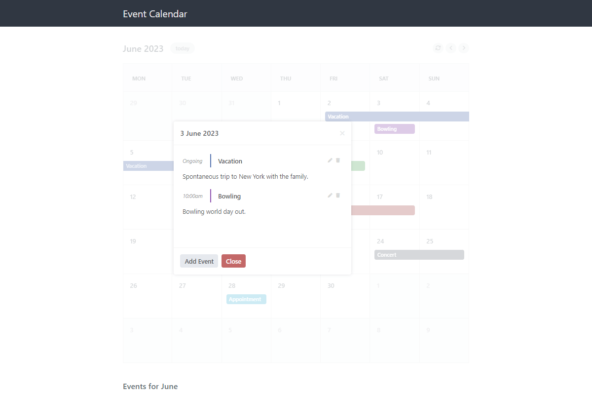 Events List Interface