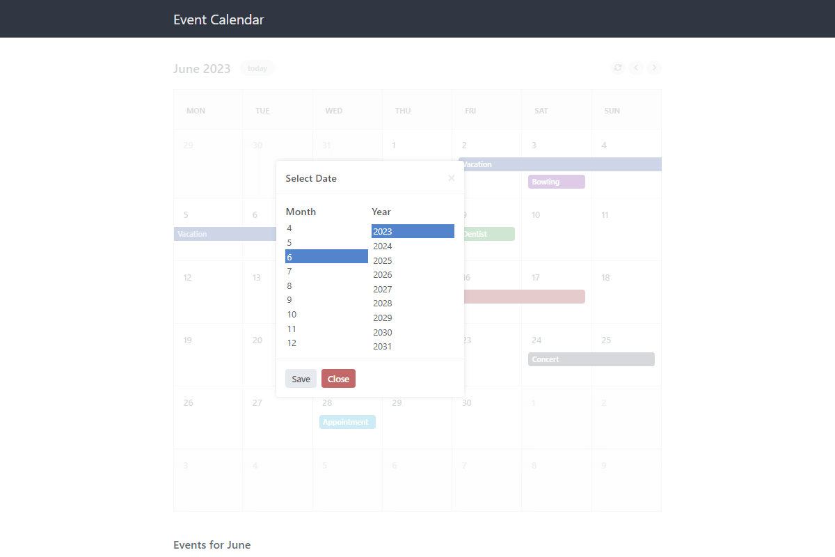 Date Selection Interface