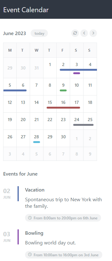 Events List Responsive View