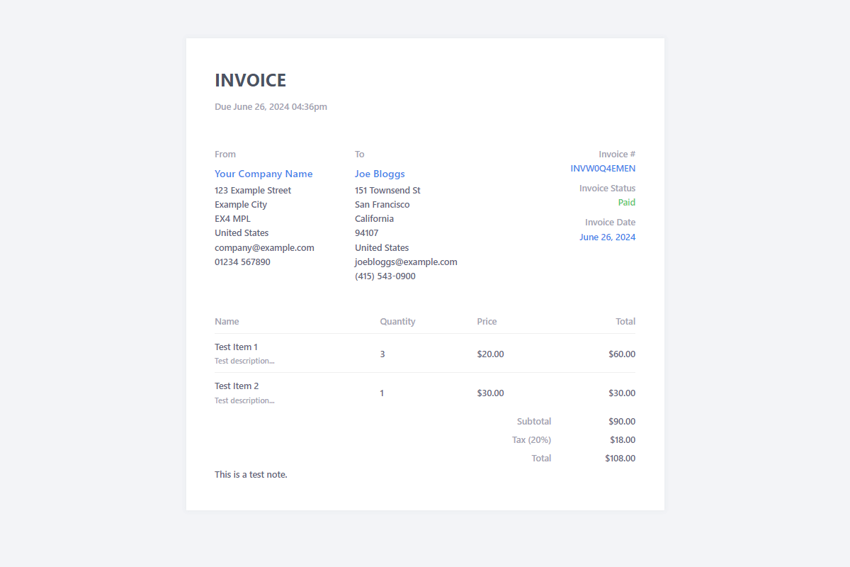 Default Client Invoice Interface