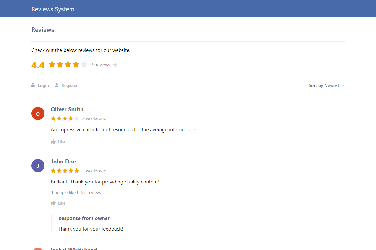 Reviews Interface