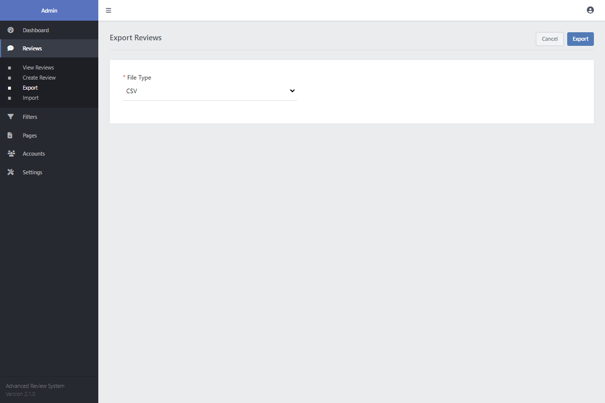 Admin Export Reviews