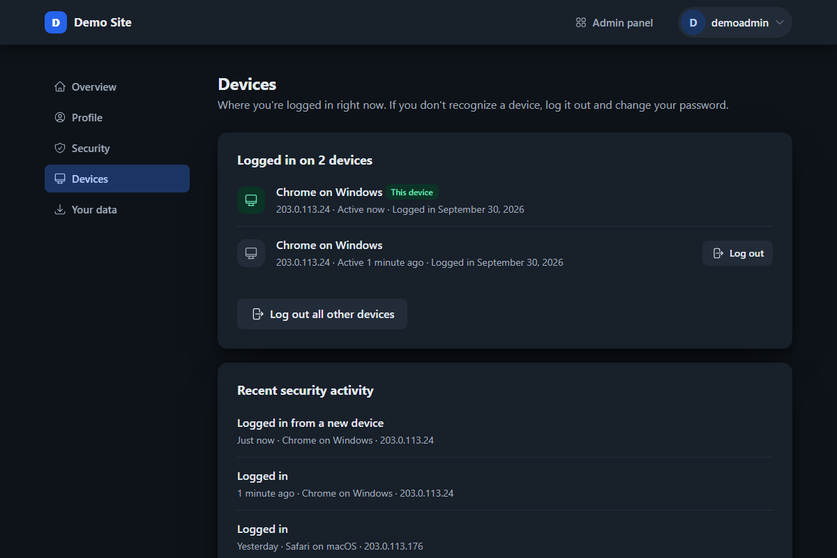 Logged In Devices Dark Mode