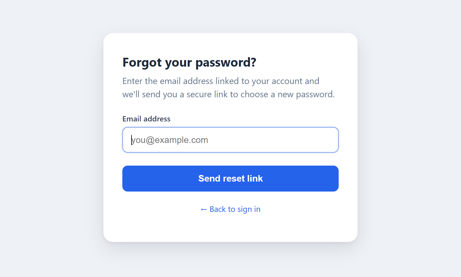 The forgot password form with a single email field