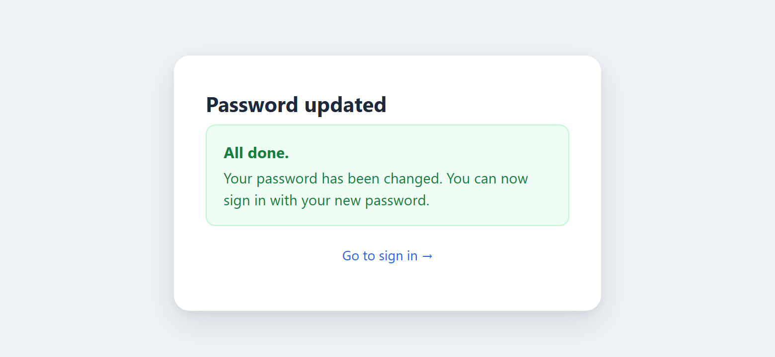 Success message confirming the password was updated