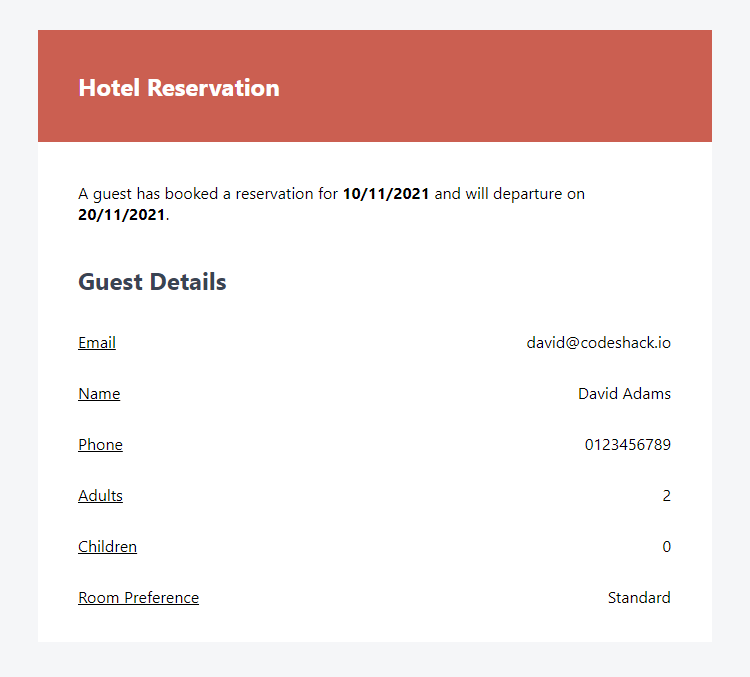 Hotel Reservation Email