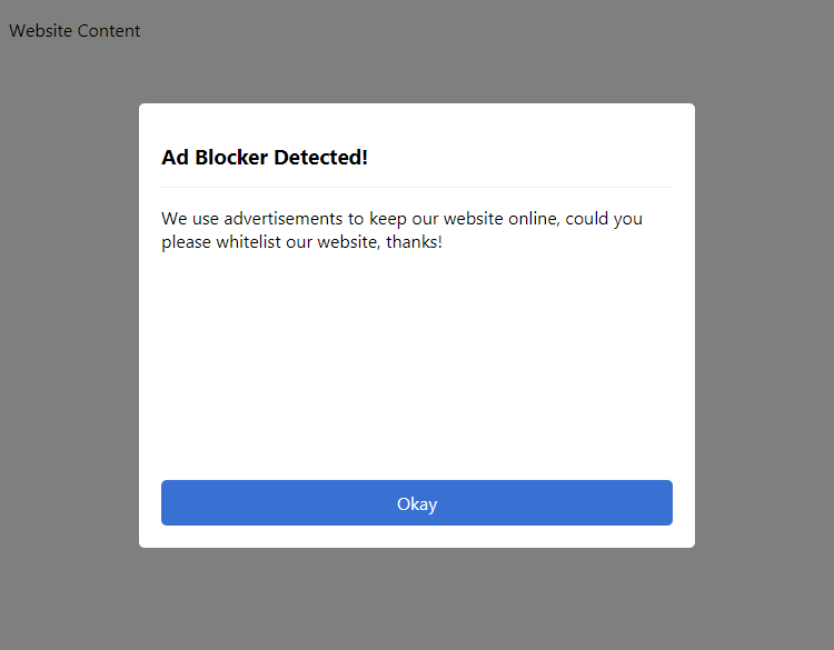 Cửa sổ bật lên của AdBlock Detector