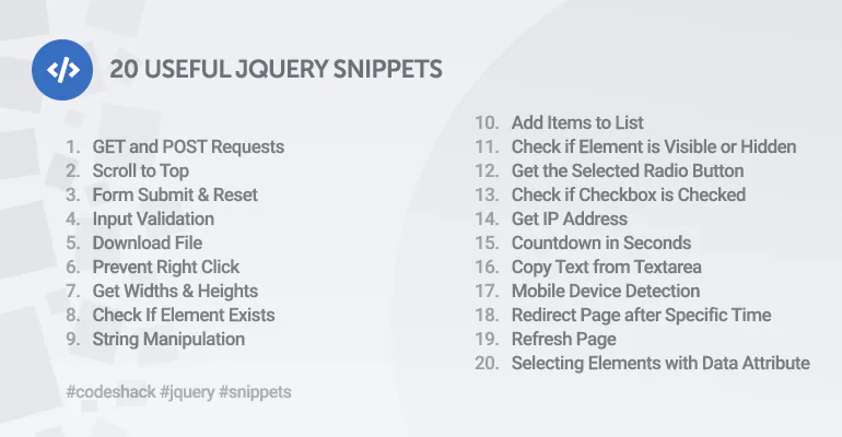 20 Useful jQuery Snippets