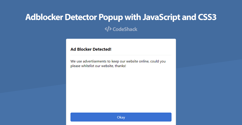 Adblocker Detector Popup with and CSS3