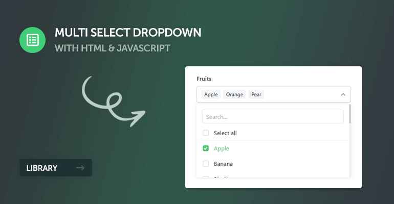 The multi-select dropdown component converts the native select element to a customizable dropdown with functions such as searching, limiting the number of items, dynamic creation, and more. It's completely free and written in HTML, CSS, and pure JS!