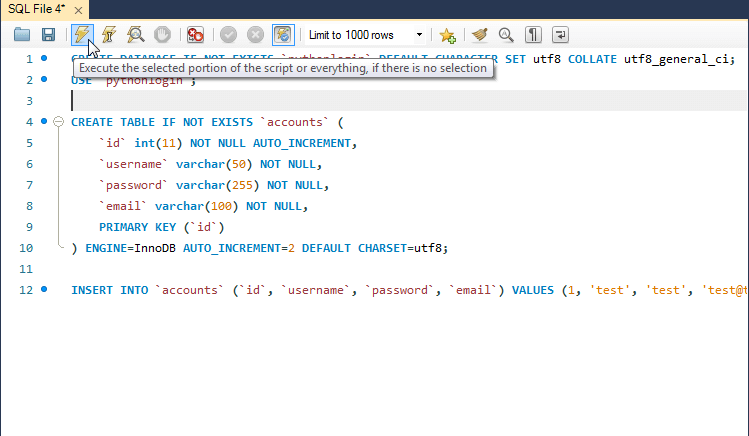 MySQL Workbench Execute Login System SQL